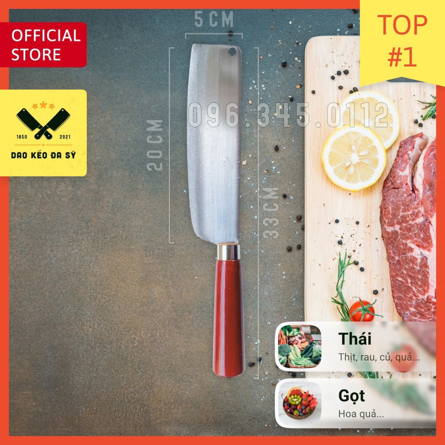 Dao thái thịt, thái rau - Dao Đa Sỹ - thép Nhật trắng không gỉ