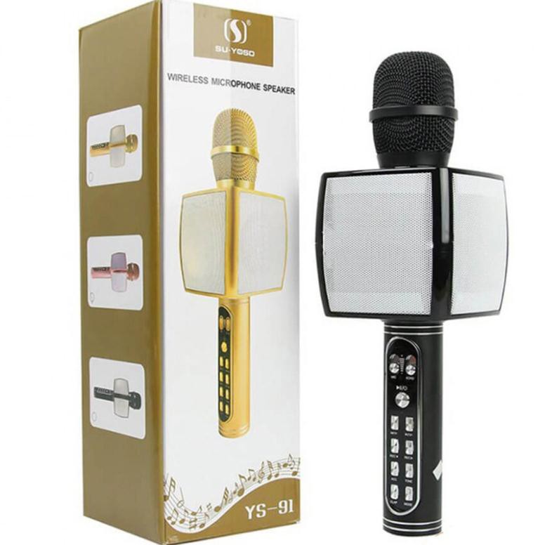 Micro karaoke bluetooth cầm tay YS91 có loa hát hay vang hút âm pin lâu