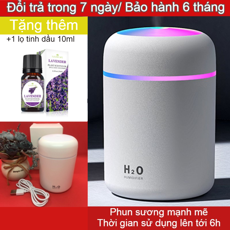 Máy phun sương, máy tạo độ ẩm Mini, máy khuếch tán tinh dầu thơm đèn Led 7 màu nhiều chức năng dung tích 300ml