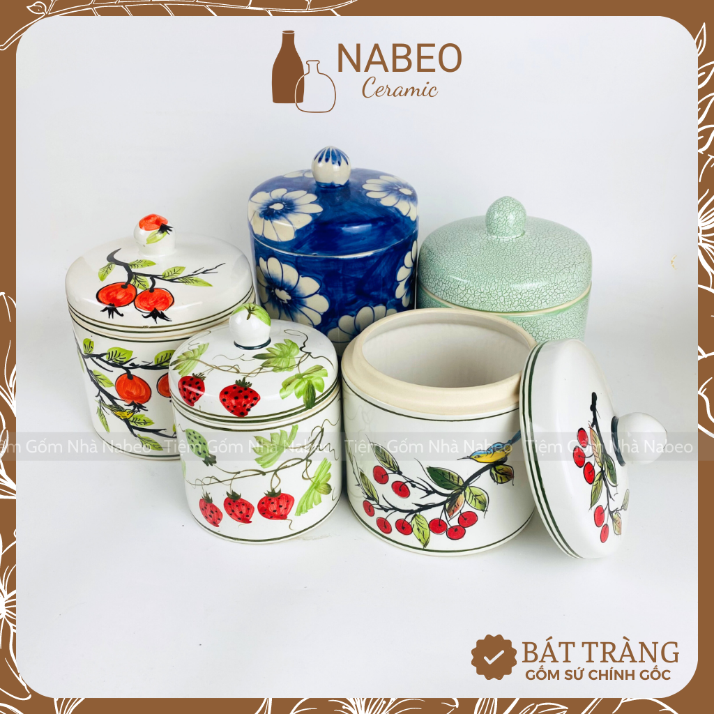 Vại muối dưa cà, hũ đựng mỡ, muối dung tích 700ml, 1,3 lít, 4 lít, 5 lít - gốm sứ bát tràng