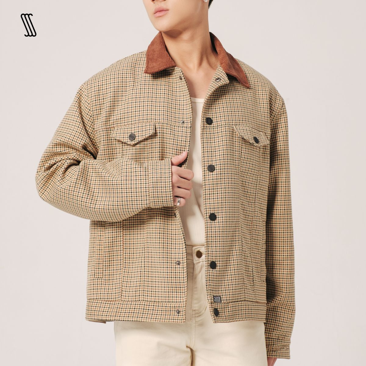 Áo khoác nam ssstutter hoạ tiết răng sói phối cổ nhung tăm vintage trucker jacket