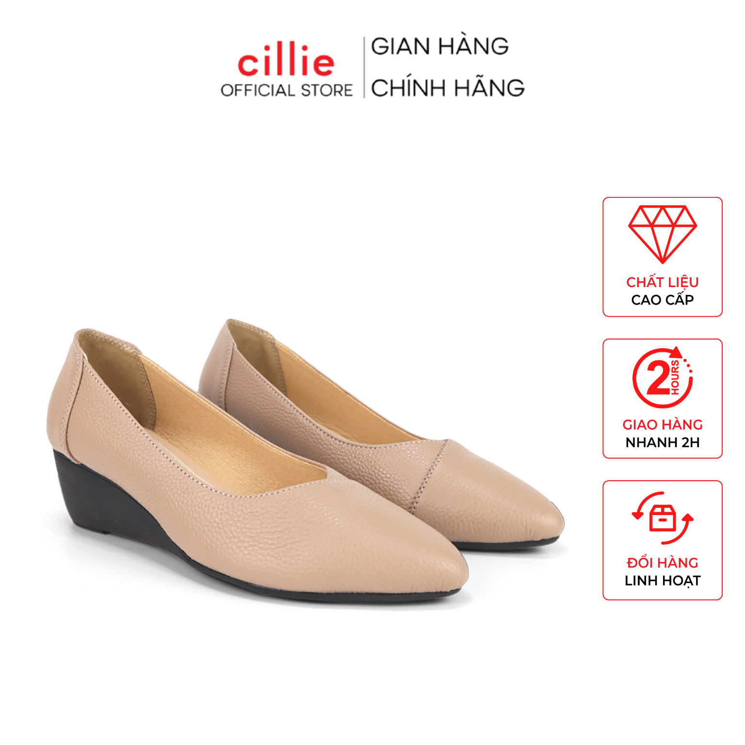 [ FORM TO - XUỐNG 1 SIZE ] Giày đế xuồng da thật êm chân mang đi làm công sở Cillie 1054