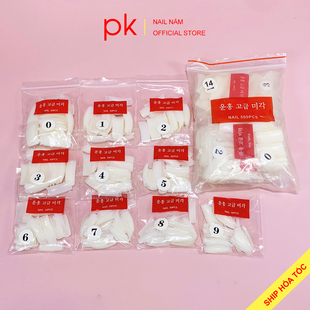 Móng tip, móng nối vuông HSM cách Hàn Quốc đủ size từ 0-9 gói 500 móng