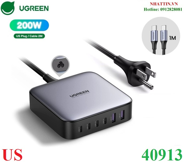 Củ sạc nhanh nexode 200w gan ii 6 cổng, usb type-c x4, usb type-a x2 ugreen 40913 chính hãng