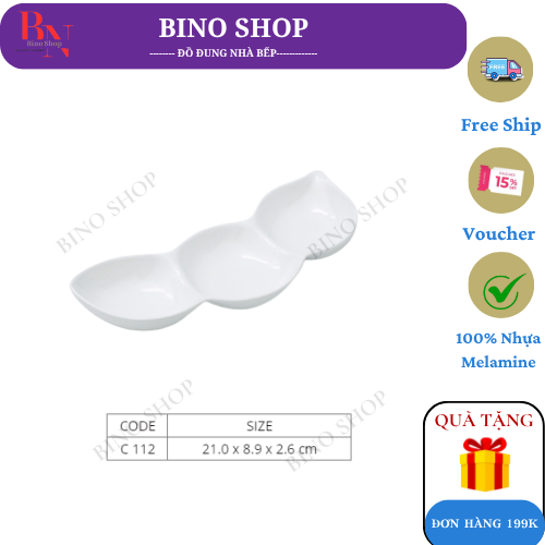 Chén chấm ba ngăn horeca melamine cao cấp- c112