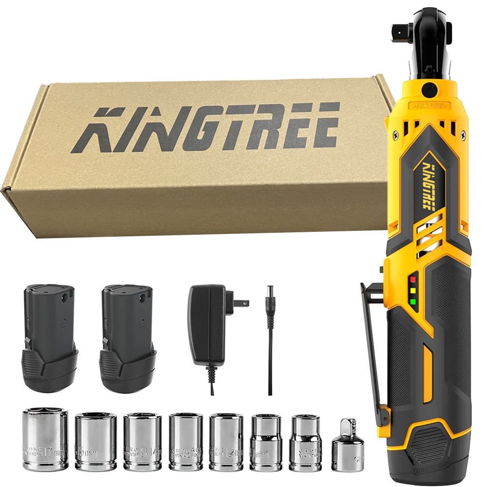 Cờ lê bánh cóc Kingtree 55NM Lithium - Bộ cờ lê bánh cóc 12V 1/4 hoặc 3/8 kèm mũi khoan góc và tuốc nơ vít