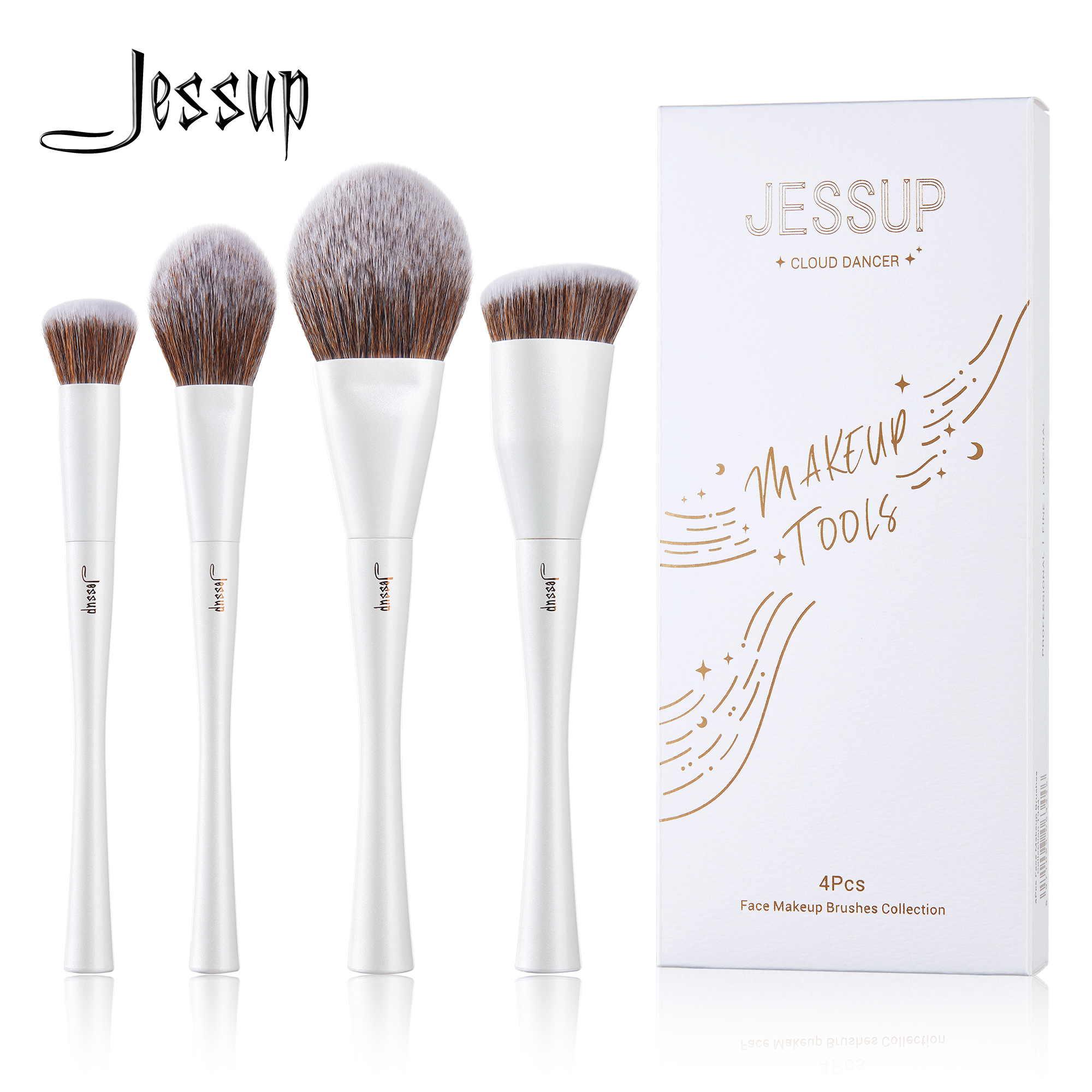 Jessup Cọ Trang Điểm 4 Mặt Bộ Cọ Trang Điểm Cho Kem Nền Che Khuyết Điểm Má Hồng Viền Bột Cao Cấp, Trắng Ngọc Trai T344