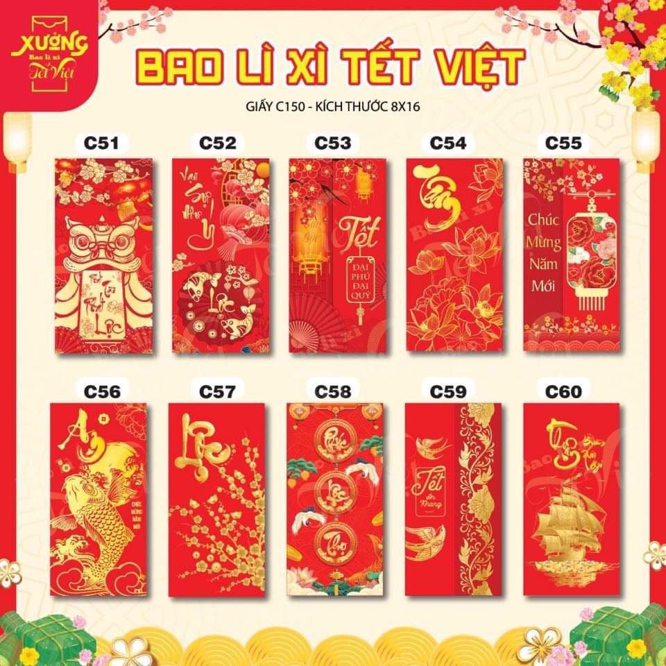 Combo 6 Bao Lì Xì Chúc Mừng Năm Mới đám cưới hỏi Lì xì ăn hỏi bưng quả nạp tài mừng tuổi năm mới Giáp Thìn 2024 Phong bao lì xì sang trọng dễ thương sang trọng may mắn