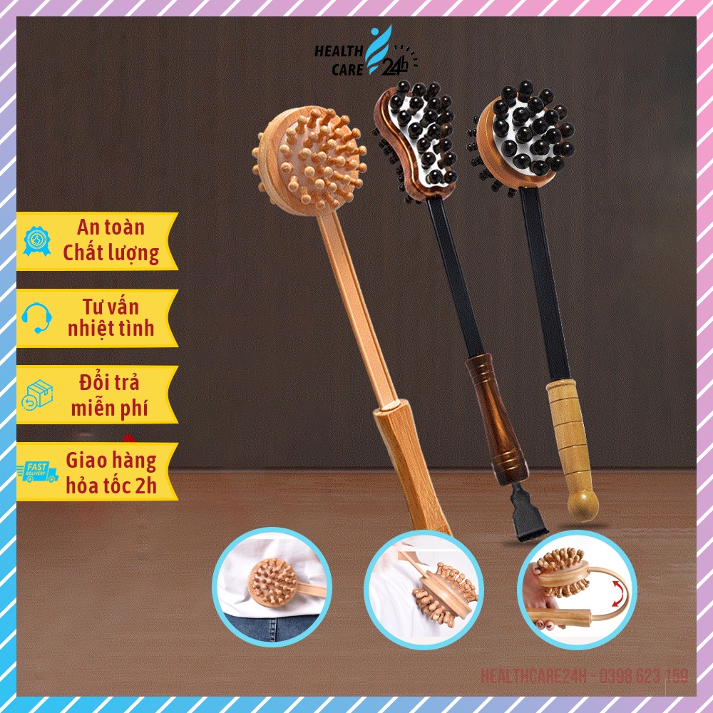 Gậy đấm lưng bằng gỗ massage gãi ngứa cơ thể, Heathcare24h M104, cây đấm lưng thư giãn đa năng, tay cầm chắc chắn