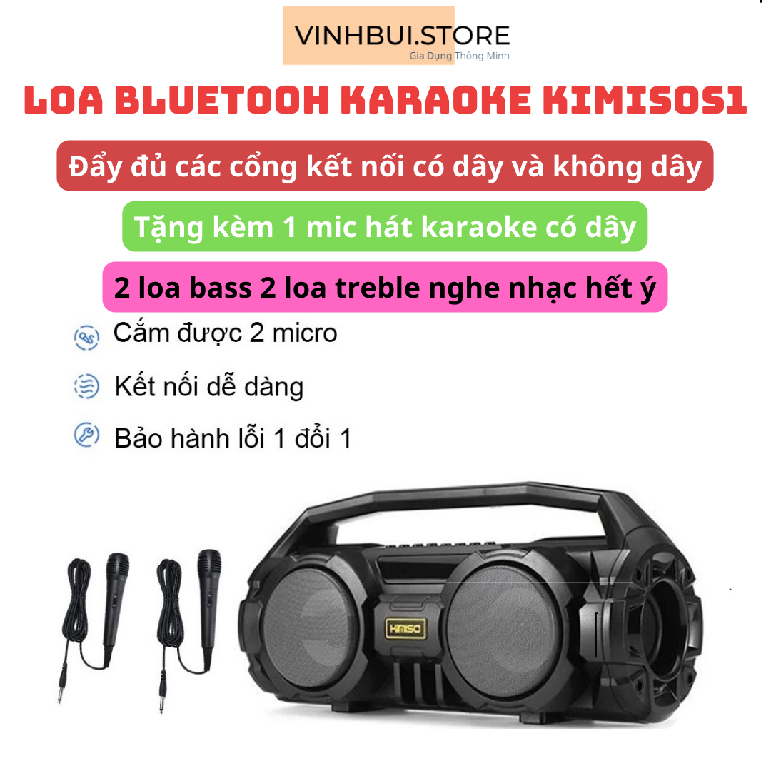 Loa Sách Tay KimisoS1 Bluetooth Có Đèn Led Kèm Micro Hát Karaoke