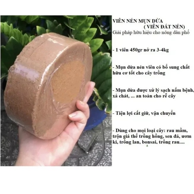 Viên nén mụn sơ dừa 500gr nở ra 3-5kg giá thể trồng rau, hoa, cây cảnh_Giá thể sơ dừa nén trồng cây