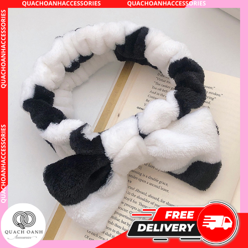 Băng đô bò sữa xinh xắn đáng yêu, băng đô rửa mặt bò sữa phụ kiện không thể thiếu cho các bạn gái, chất liệu vải lông mềm mịn  - QO Accessories