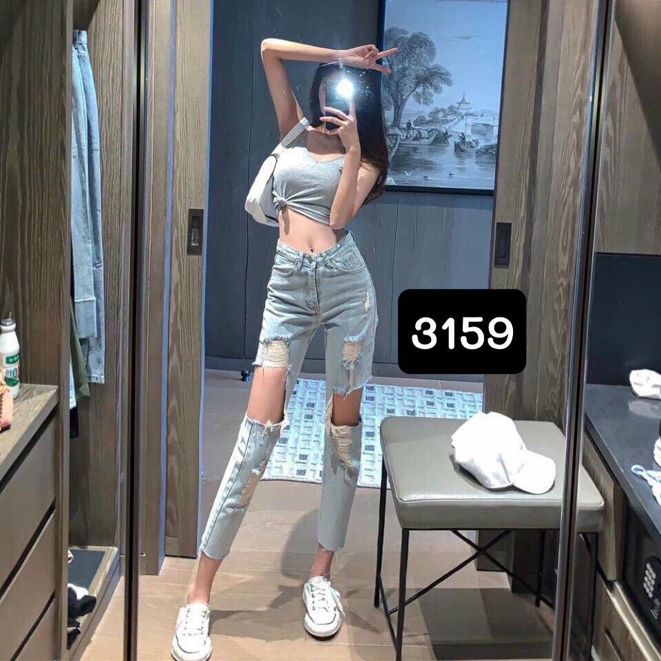 QUẦN JEAN BỤI NỮ-QUẦN JEAN RÁCH EO CAO PHONG CÁCH CỰC ĐẸP UNISEX NỮ FASHION