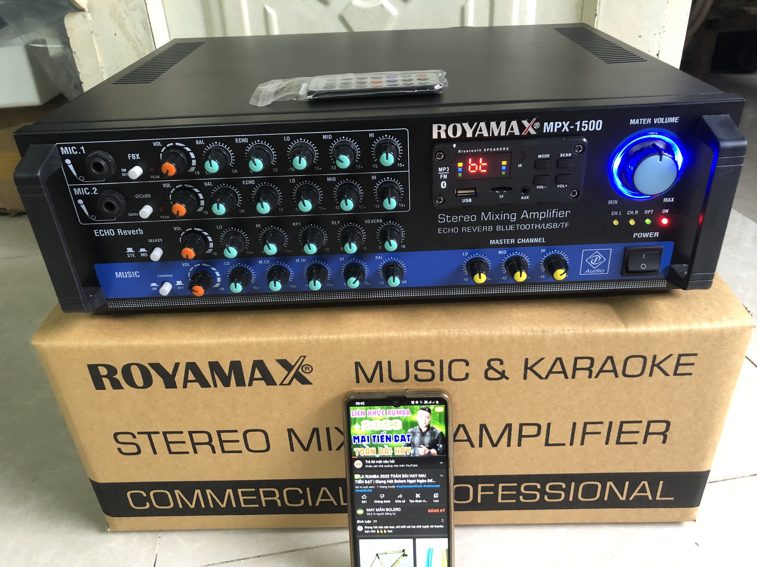 Amply Karaoke Royamax MPX-1500 chạy 12 sò, chóng hú, Reverb, Bluetooth