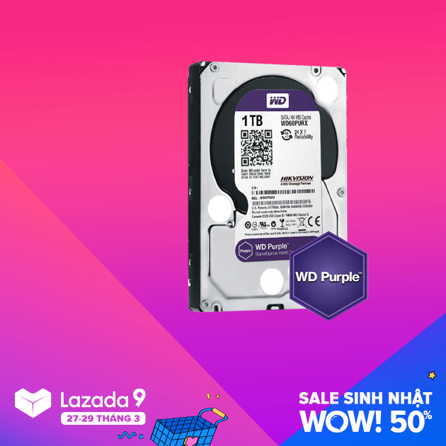 [HCM][VOUCHER 8% tối đa 800k cho đơn từ 150k] Ổ cứng WD Purple 1T Tím Chuyên dùng camera hàng chính hãng tem SPC