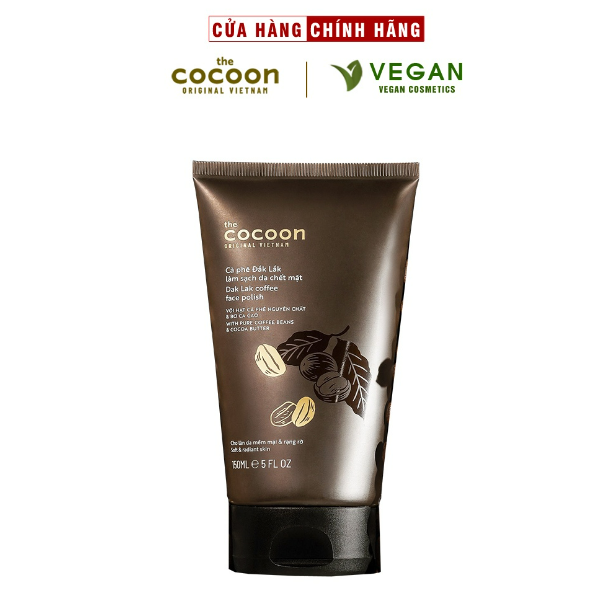 Cà phê Đắk Lắk làm sạch da chết mặt Cocoon 150ml coffee face polish, tẩy tế bào chết sáng mịn da đều màu - VEGAN Mỹ phẩm thuần chay