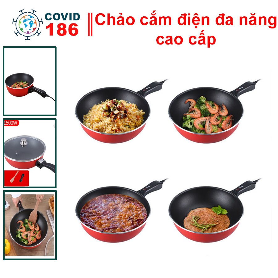 Chảo cắm điện đa năng, Chảo cắm điện chống dính tích hợp nấu và hấp không khói công xuất 1500W
