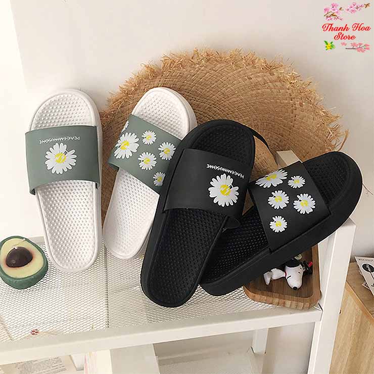 Dép hoa cúc quai ngang nam nữ chất liệu cao su non màu đen xanh hồng thời trang Ulzzang Hàn Quốc đẹp, dễ thương - Dép quai ngang đi chơi, du lịch, đi trong nhà, văn phòng