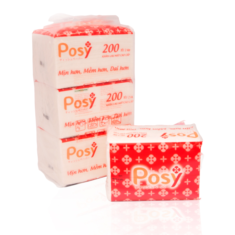 Combo 3 gói Khăn giấy rút cao cấp Posy 2 lớp 200 miếng/ gói ( 3 gói/túi) - Giấy thấm hút tốt, dai, siêu mịn