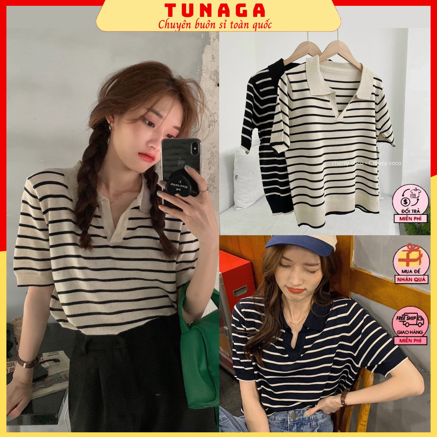 [ÁO POLO ] Áo Len Nữ Cổ Đức-Áo Croptop  Chất Len Dệt Kim Tay Cộc Dành Cho Nữ