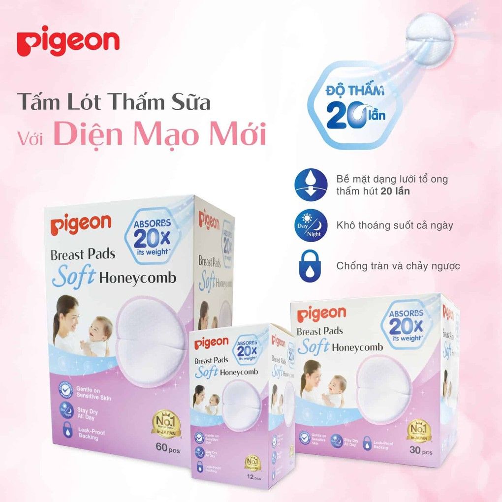 [CAM KẾT CHÍNH HÃNG] Tấm lót thấm sữa Pigeon hộp 12miếng/30 miếng với bề mặt dạng lưới tổ ong thấm hút gấp 20 lần - TINI KIIDS PLAZA
