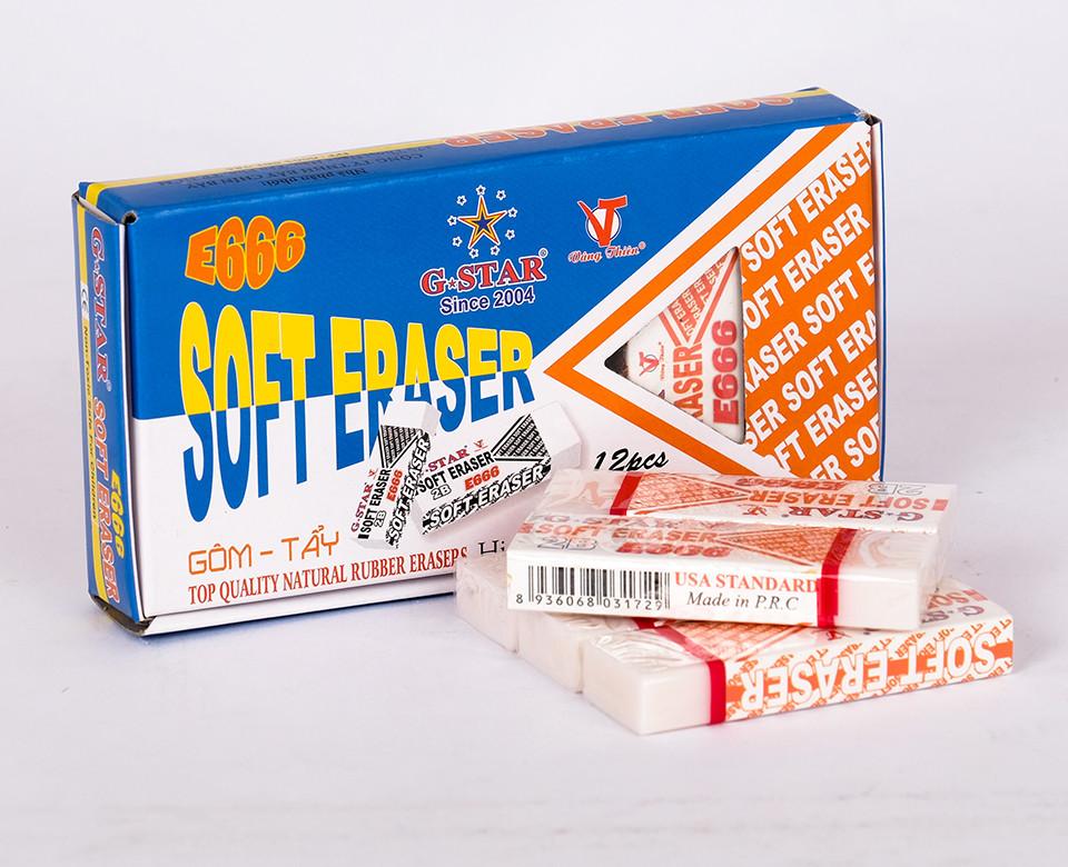 Hộp 12 cục gôm màu trắng G-STAR E-666 được làm bằng cao su tự nhiên, dẻo dai, có độ đàn hồi tốt