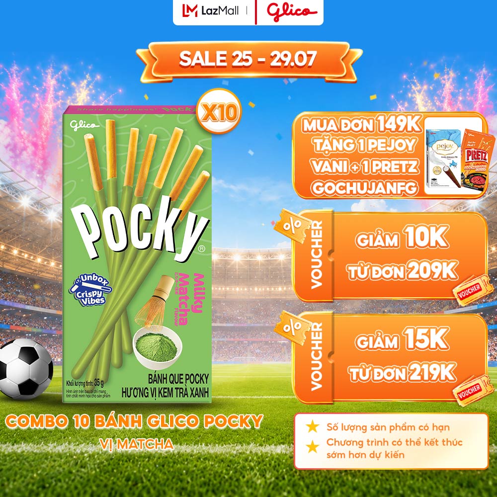 Combo 10 Hộp Bánh Que Phủ Kem Matcha Trà Xanh Nhật Bản Glico Pocky Matcha 35G
