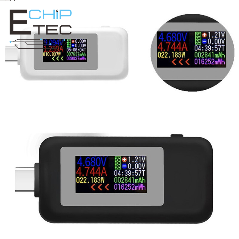 Máy Kiểm Tra DC Type-C Hiển Thị Màu 10 Trong 1 Máy Kiểm Tra Bộ Sạc USB Điện Áp 4-30V Hiện Tại 0-5A Đồng Hồ Đo Điện Máy Dò Pin Di Động