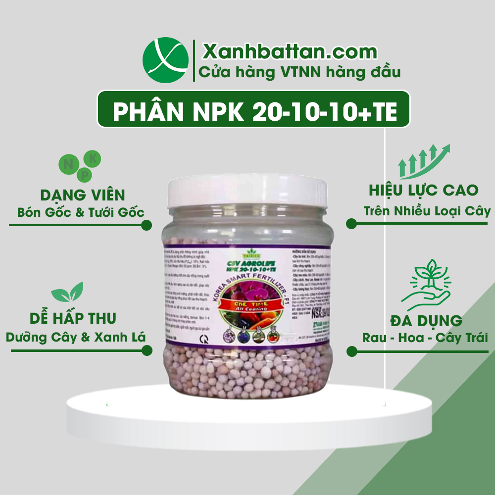 Phân bón thông minh hàn quốc npk 20-10-10+te hộp 200 gram