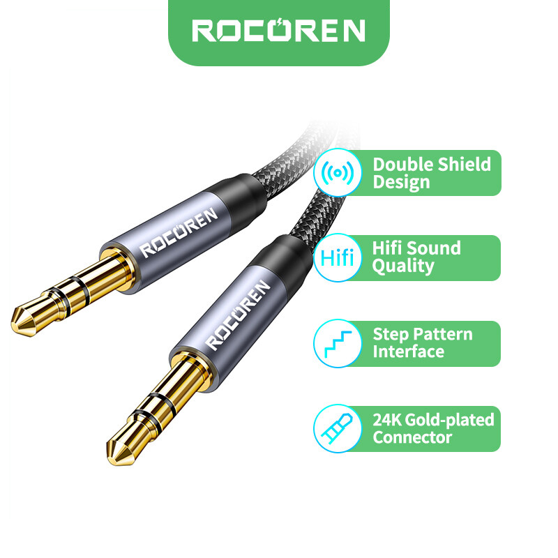 Rocoren 3.5 Mm Jack giắc cáp âm thanh 3.5 Mm Đực Với đực âm thanh AUX Cáp Cho Điện Thoại Headphone Xe MP3 Loa Máy Tính Dây AUX 5 M