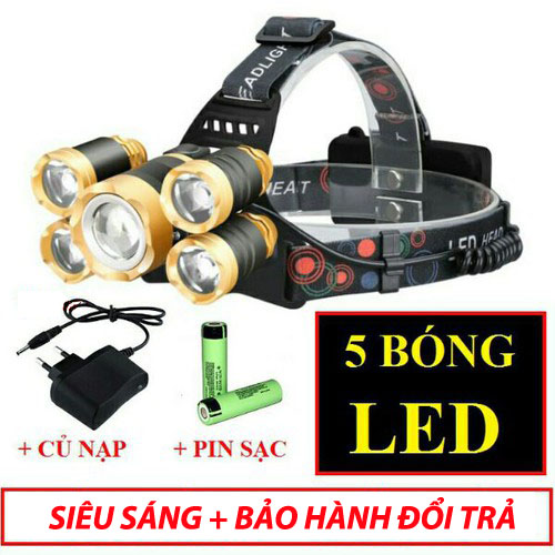 Đèn pin siêu sáng, đèn pin đội đầu 3 bóng siêu sáng + 1 củ sạc, Den pin sieu sang doi dau 3 bong