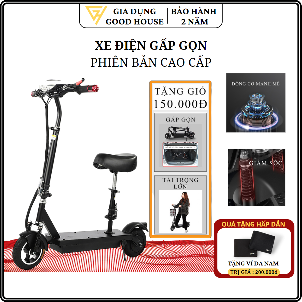 Xe điện gấp gọn Mini E-SCOOTER tặng giỏ đựng đồ treo tiện lợi ( Bảo hành 2 năm lỗi 1 đổi 1 trong 7 ngày )