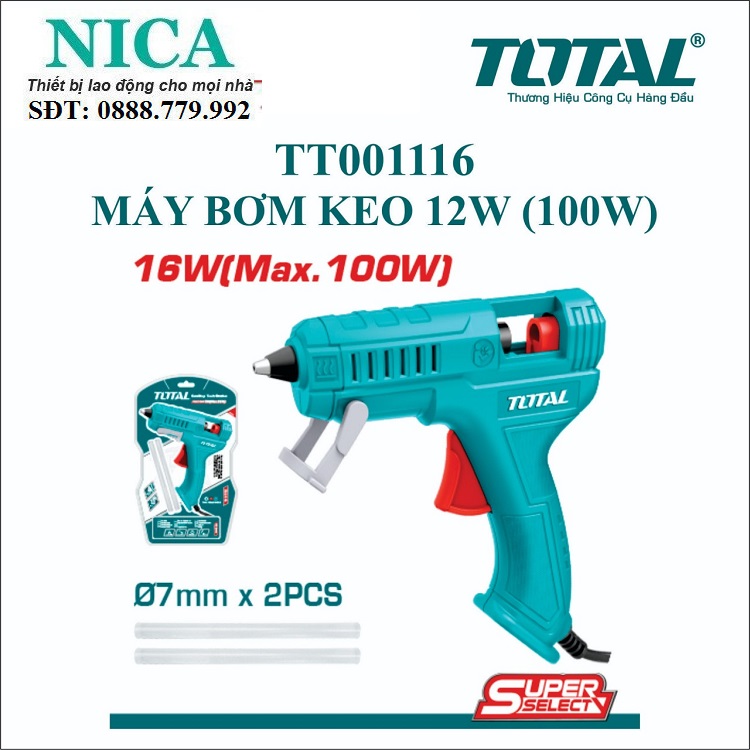 Máy bắn keo nến total tt001116 12w súng bắn keo khả năng dán 5-8g/ph đường kính thanh keo 7mm, kèm 2 keo dán 100mm