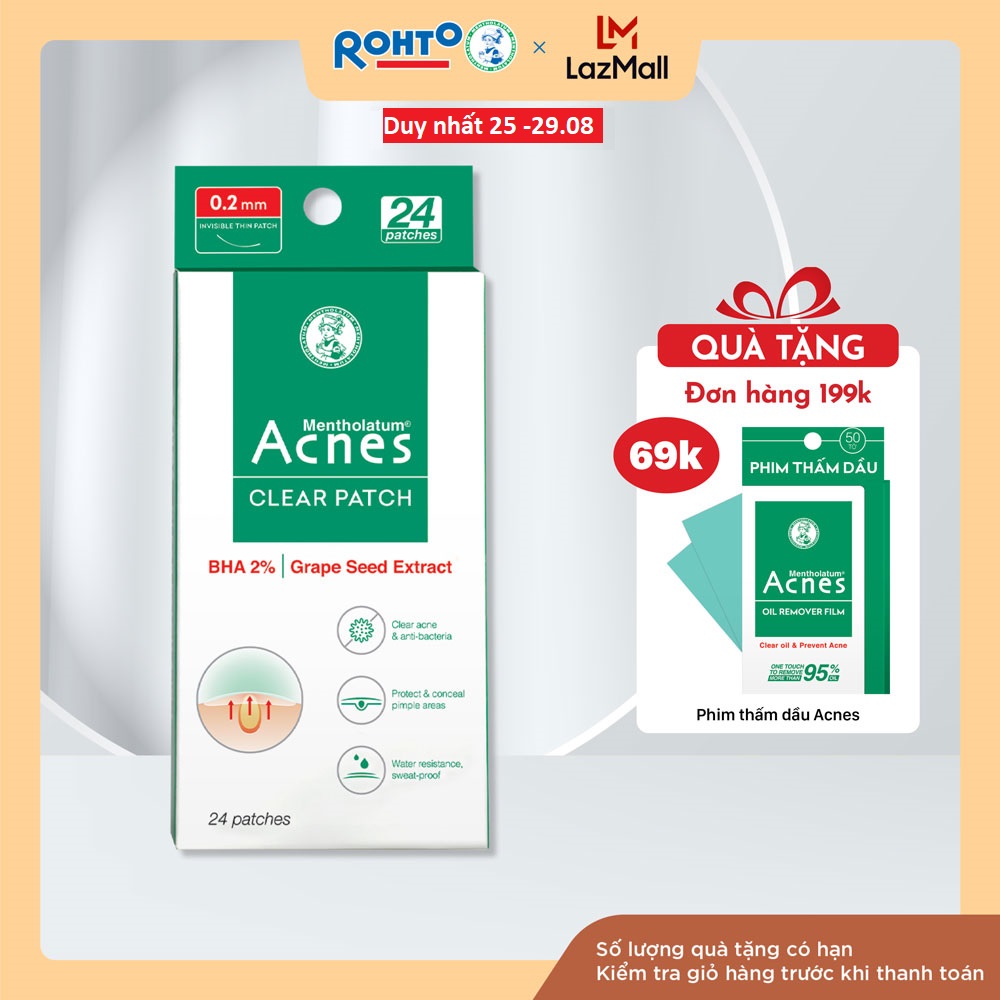 Miếng dán mụn giúp giảm mụn sưng viêm Acnes Clear Patch (24 Miếng)