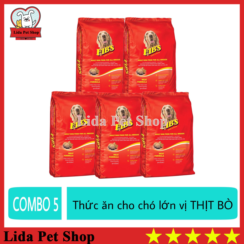 HN- (COMBO 5 GÓI) Thức ăn cho chó lớn vị thị bò - Thức ăn cho mọi loại chó trưởng thành - Fibs 400g - Lida Pet Shop