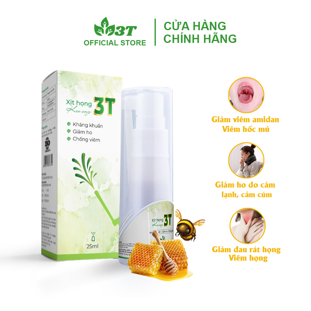 Xịt Họng Keo Ong 3T 25ml Giảm Đau Rát Họng, Ho Khan, Hỗ Trợ Dứt Điểm Viêm Họng, Viêm Phế Quản, Nhiệt Miệng