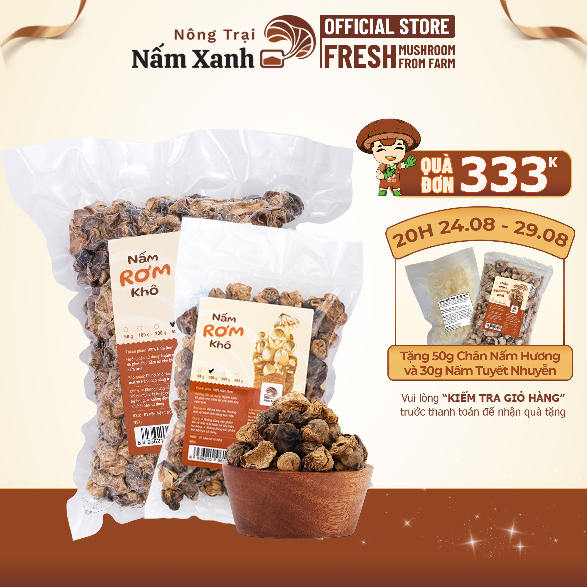 Nấm rơm khô sấy nhiệt loại búp thơm ngon bổ dưỡng - nông trại nấm xanh