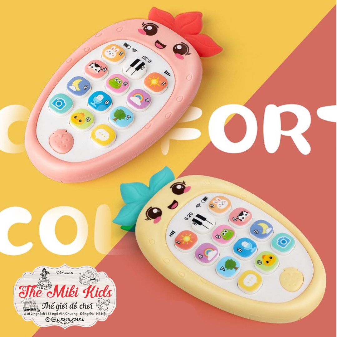 ĐỒ CHƠI ĐIỆN THOẠI HÌNH DÂU TÂY KÈM GẶM NƯỚU CHO BÉ - THE MIKI KIDS