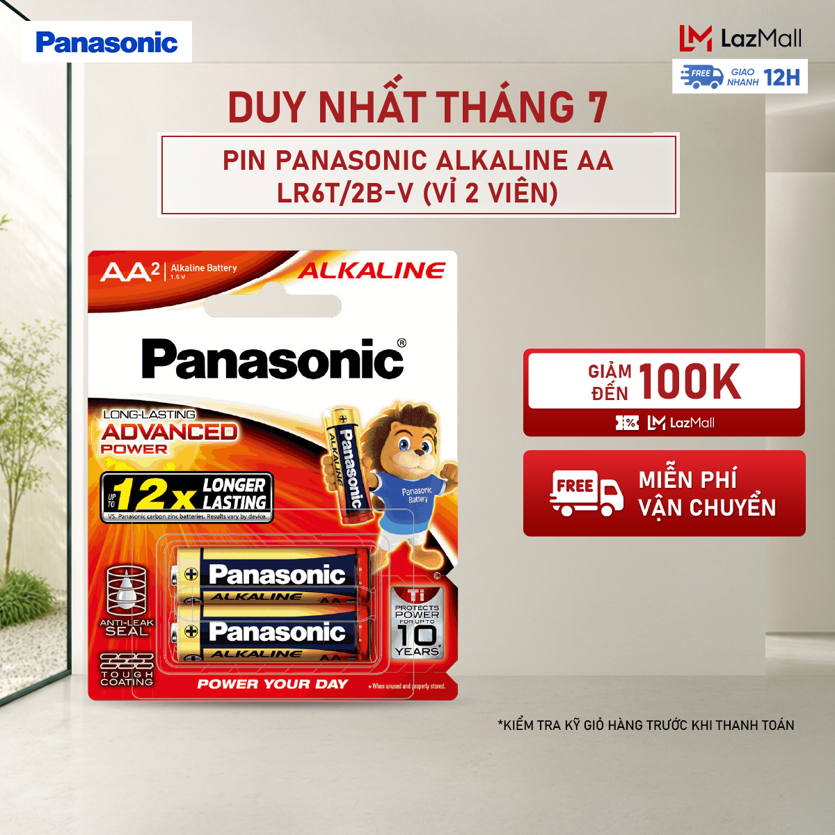 Vỉ 2 viên pin panasonic alkaline aa lr6t/2b-v – hàng chính hãng