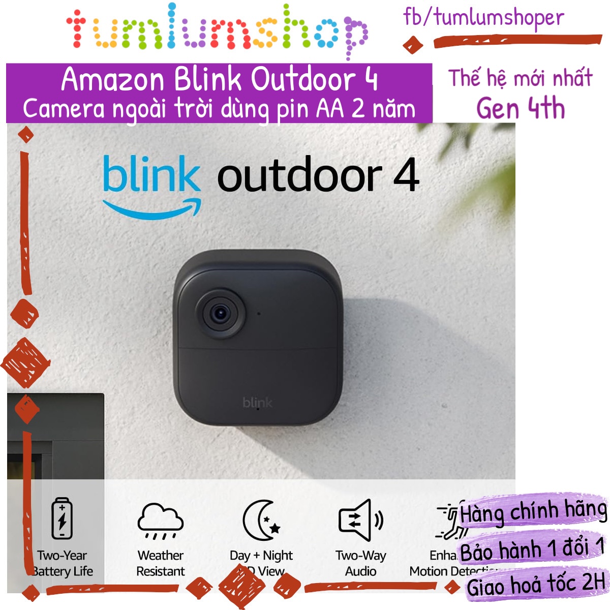 Blink Outdoor camera an ninh ngoài trời dùng Pin AA 2 năm - Bộ nhiều cam