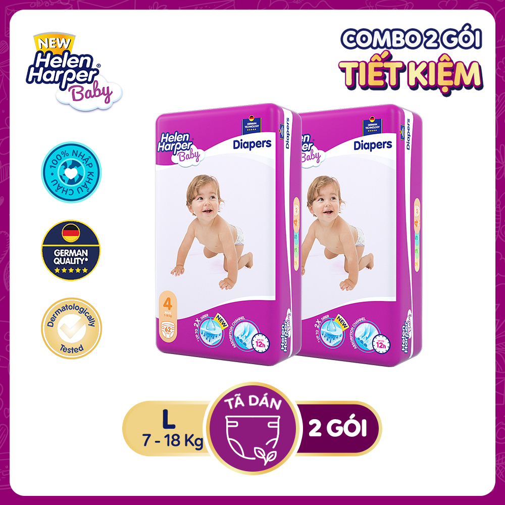 Tã bỉm cao cấp nhập khẩu châu âu - tã dán helen harper maxi size 4 cho bé 7-18 kg, 62 miếng/gói
