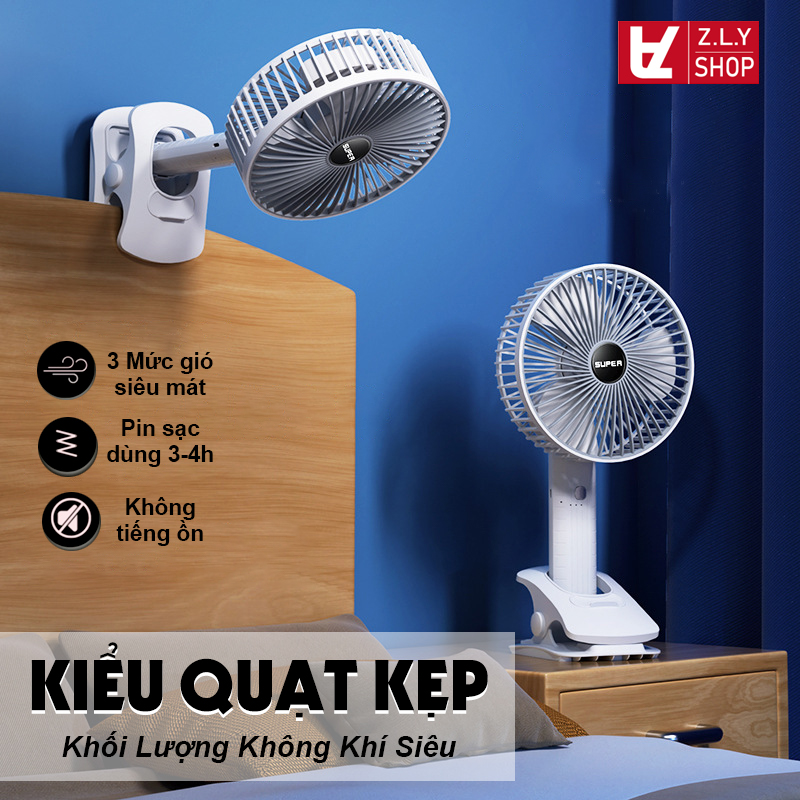 Quạt kẹp đa năng để bàn super 3in1 kẹp bàn - kẹp điện thoại hoặc gắn bàn quạt cầm tay nhỏ gọn tiện dụng