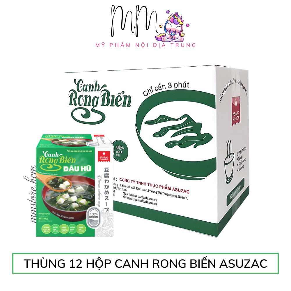 Thùng 12 Hộp Canh Rong Biển Asuzac Đậu Hũ, Thịt Bò, Tôm, Miso, Hến, Thịt Thật, Dinh Dưỡng Cao, Chay Mặn Đều Dùng Được