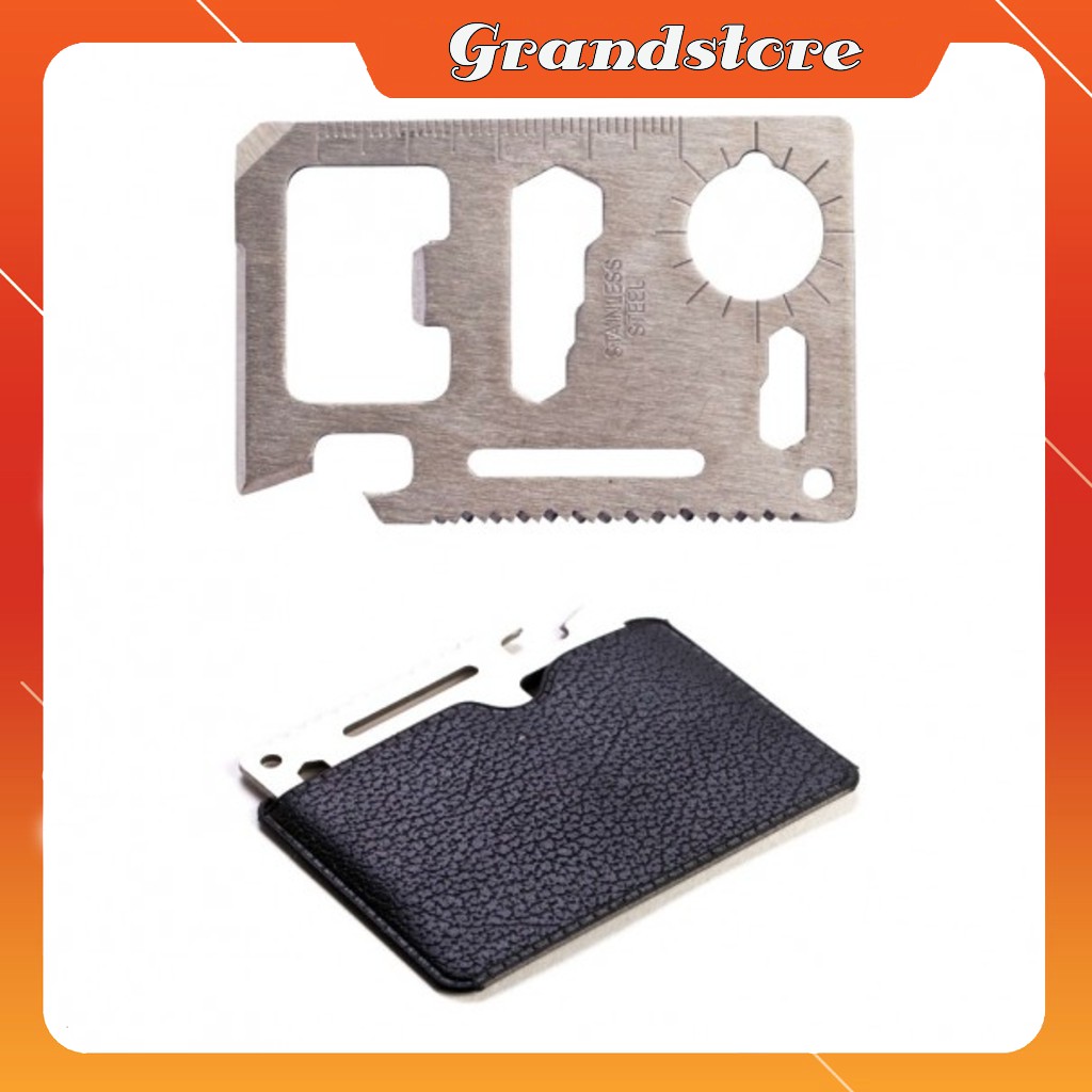 Tấm thép đa năng không gỉ mini 11 công dụng treo móc khóa, dụng cụ sinh tồn dao đi phượt sửa chữa mở vặn ốc vít khui nắp