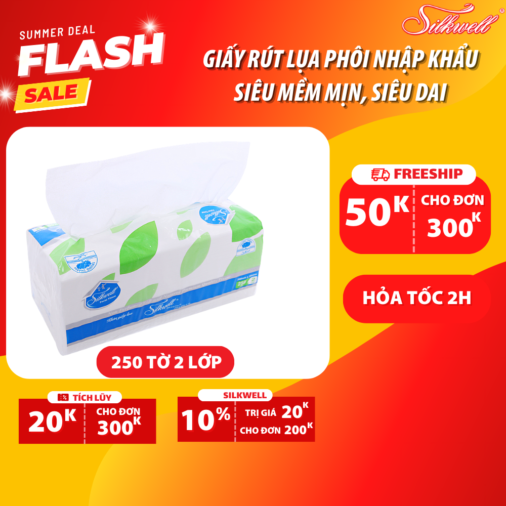 Giấy ăn Silkwell 250 tờ khổ 200, khăn giấy rút lụa siêu mềm mịn không tẩy trắng hàng chính hãng