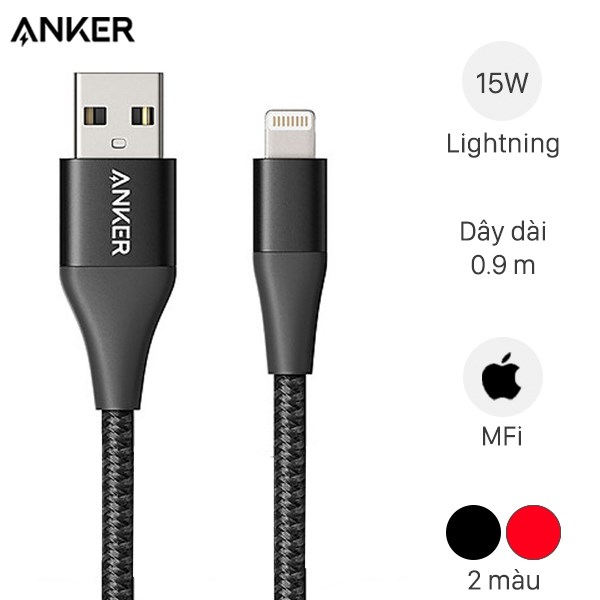 Cáp lightning mfi 0.9m anker powerline+ ii a8452