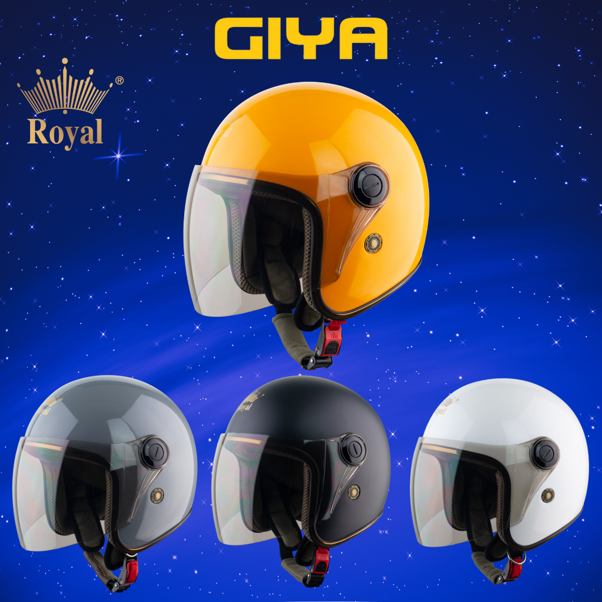 Mũ bảo hiểm xe máy nam nữ 3/4 Royal M124K có kính che hết mặt, nón freesize cho vòng đầu từ 55-58cm - Giya Helmet