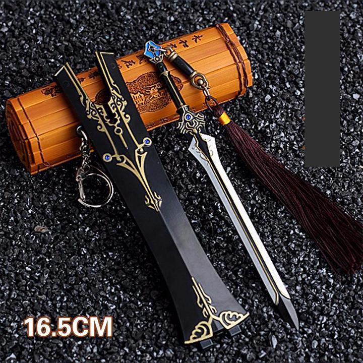 Mô hình móc khóa kiếm tam phong cách cổ trang trang trí trưng bày