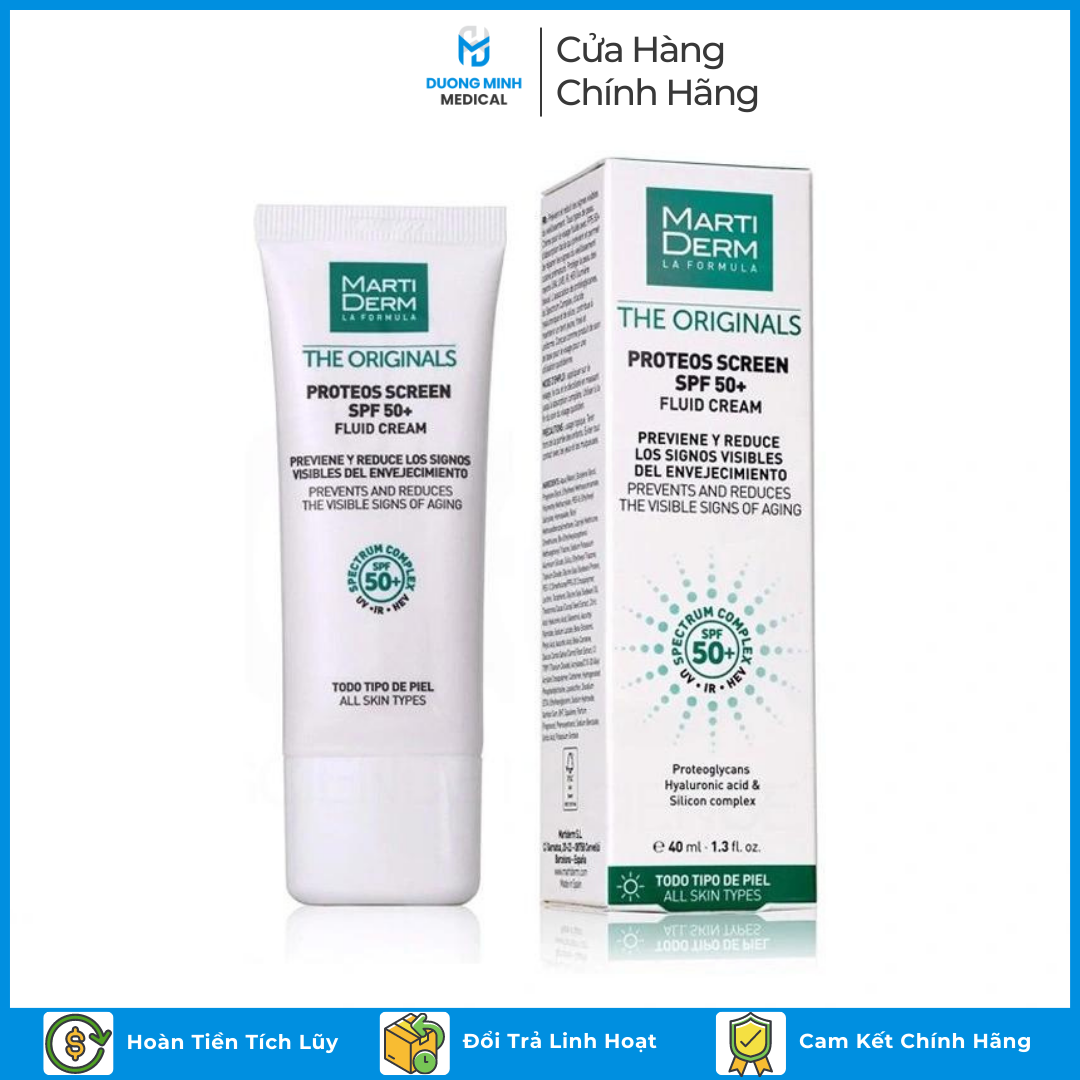 Chống Nắng Martiderm Kem Phổ Rộng Chống Lão Hóa Toàn Diện KCN The Originals Proteos Screen SPF50+ 40ml - Dương Minh Medical