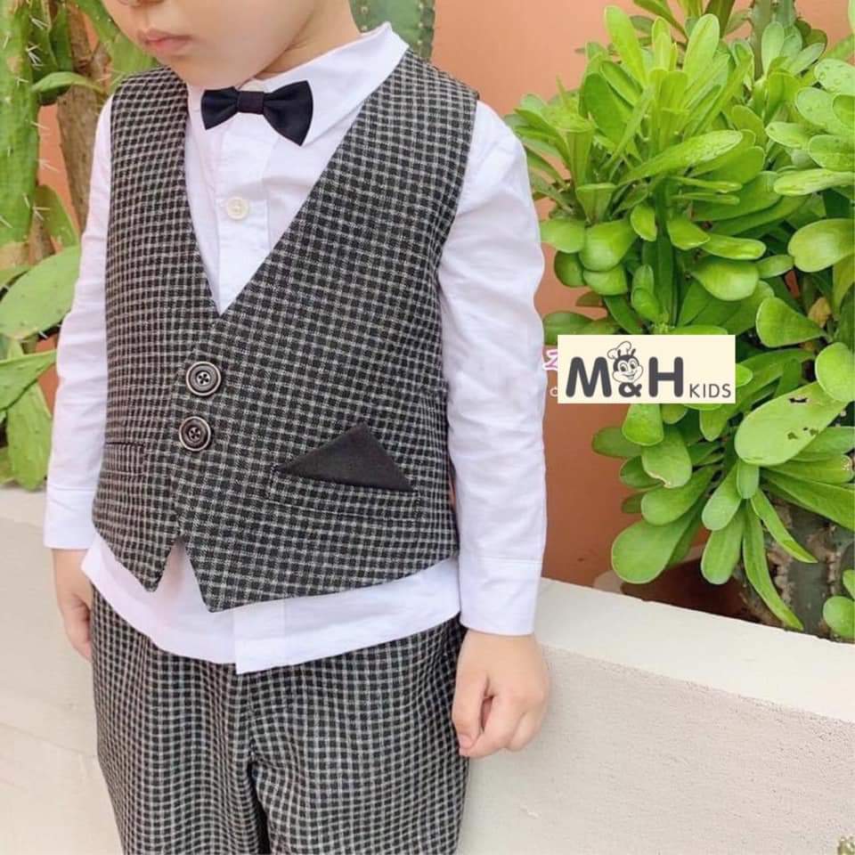 Sét công tử 4 chi tiết siêu đẹp cho bé trai (áo gile, quần âu, áo sơ mi và nơ )